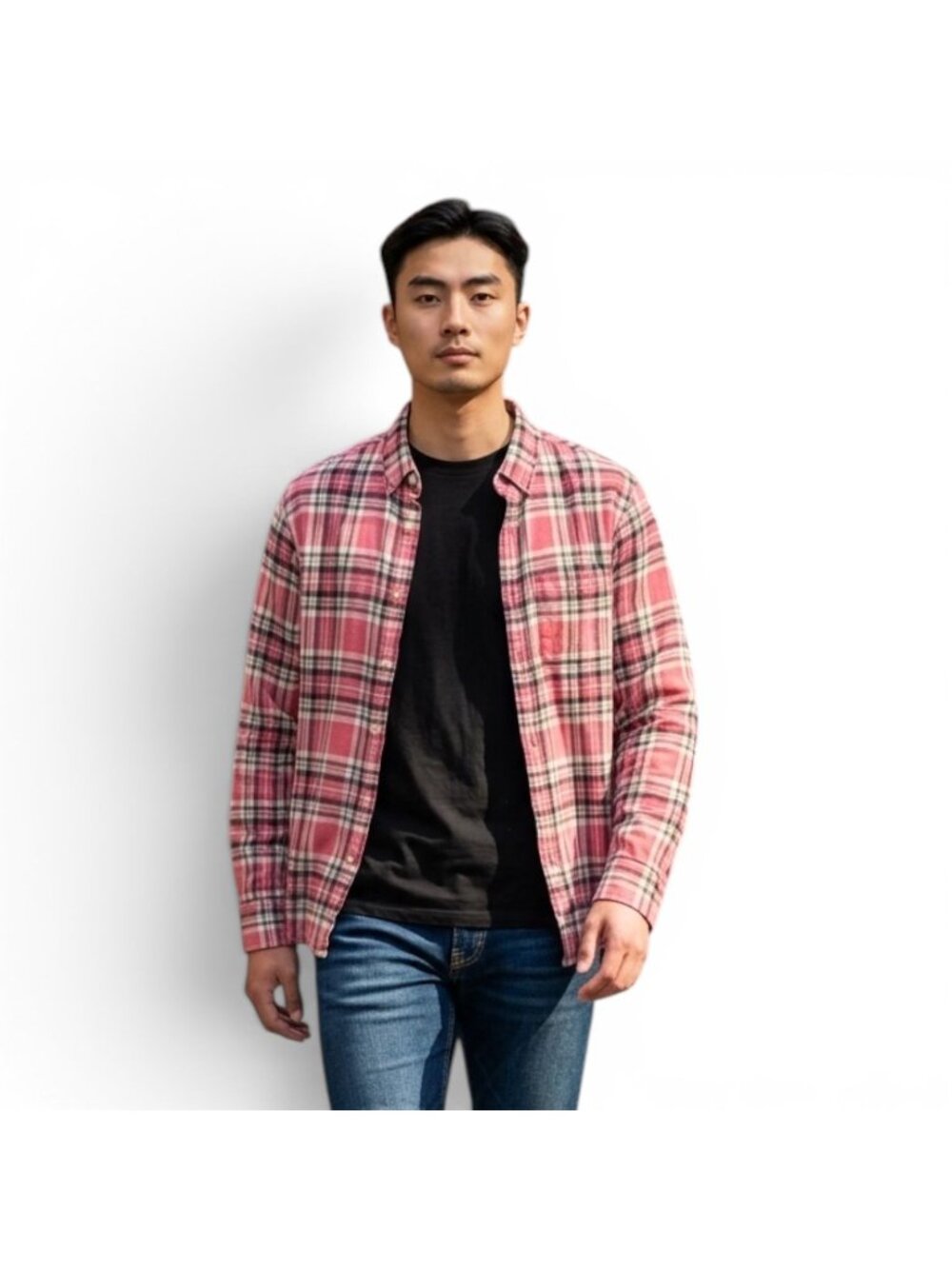 Bonobos Mens Standard Fit Pink Plaid Long Sleeve Button-Down Shirt 100% Cotton S